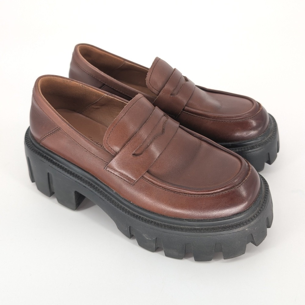 BeauToday Platform Penny Loafer Women 6 Brown Leather Lug Sole Chunky Y2K Goth